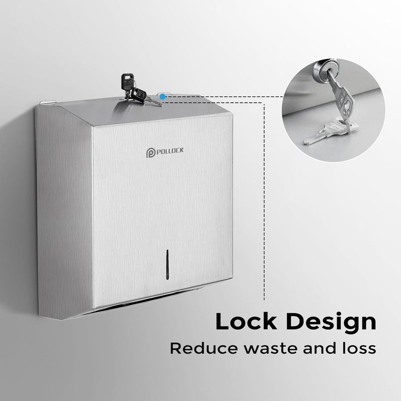pollock Commercial PaperTowel Holder Dispenser Wall Mount,Stainless Steel Bathroom Paper Towel Holder,Toilet Paper Napkin Holder,C Fold Multifold Trifold Paper Towel Dispenser,Hand Towel Dispenser - Image 3